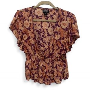 Angie Boho Floral Flouncy Sleeve Blouse Size Large